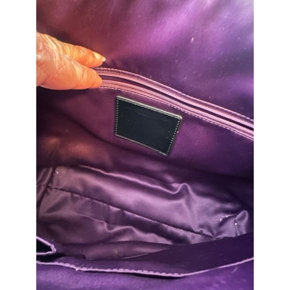 Coach Poppy Metallic Signature "C" Tote Bag In Charcoal With Patent Leather Trim - Picture 7 of 10